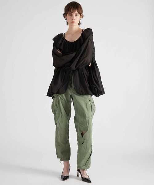 crinkle crinkle crinkle（クリンクルクリンクルクリンクル）の「【crinkle crinkle crinkle】frill balloon blouse/フリルバルーンブラウス（シャツ/ブラウス・レディース・ブラック/グリーン・FREE）」の7枚目の写真