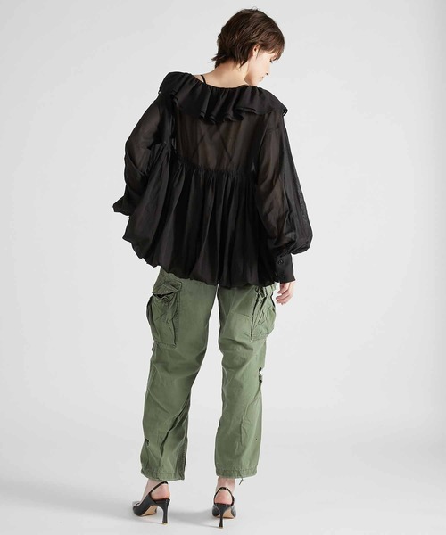 crinkle crinkle crinkle（クリンクルクリンクルクリンクル）の「【crinkle crinkle crinkle】frill balloon blouse/フリルバルーンブラウス（シャツ/ブラウス・レディース・ブラック/グリーン・FREE）」の9枚目の写真