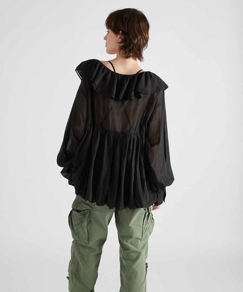 crinkle crinkle crinkle（クリンクルクリンクルクリンクル）の「【crinkle crinkle crinkle】frill balloon blouse/フリルバルーンブラウス（シャツ/ブラウス・レディース・ブラック/グリーン・FREE）」の6枚目の写真