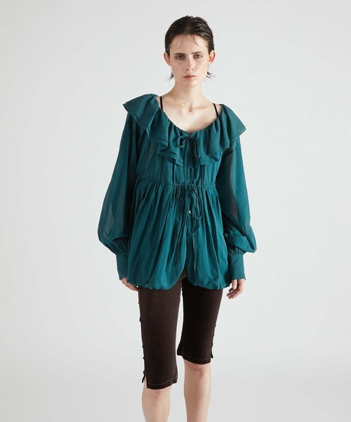 crinkle crinkle crinkle（クリンクルクリンクルクリンクル）の「【crinkle crinkle crinkle】frill balloon blouse/フリルバルーンブラウス（シャツ/ブラウス・レディース・ブラック/グリーン・FREE）」の15枚目の写真