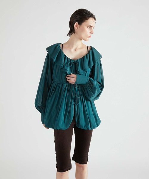 crinkle crinkle crinkle（クリンクルクリンクルクリンクル）の「【crinkle crinkle crinkle】frill balloon blouse/フリルバルーンブラウス（シャツ/ブラウス・レディース・ブラック/グリーン・FREE）」の16枚目の写真
