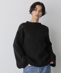 ユキエモン 黒のレース裾付きニットセーター ユキエモン 黒のレース裾