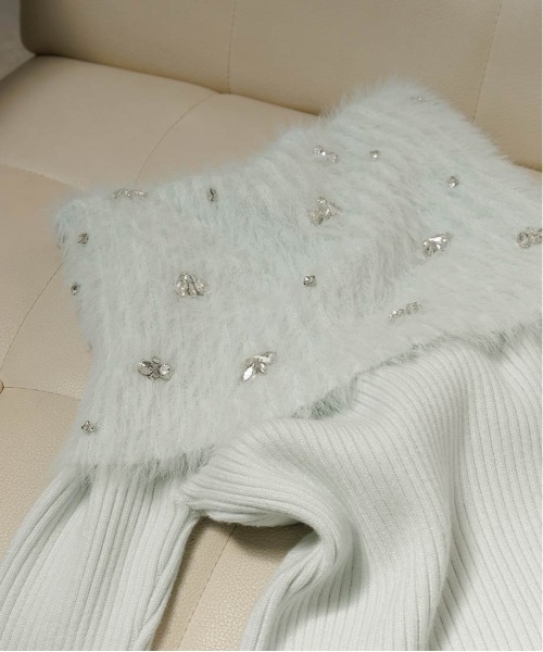 セール】ビジューシャギーオフショルダーニット（ニット/セーター