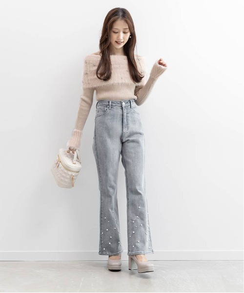 RANDA(ランダ)の「ビジューシャギーオフショルダーニット(ニット/セーター・レディース・ホワイト/ピンク/ブルー/グレー・FREE)」の21枚目の写真