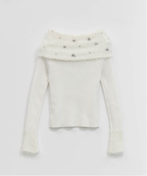 セール】ビジューシャギーオフショルダーニット（ニット/セーター