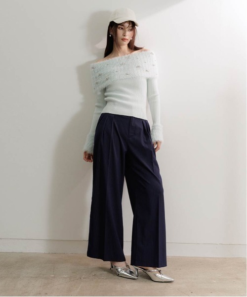 RANDA(ランダ)の「ビジューシャギーオフショルダーニット(ニット/セーター・レディース・ホワイト/ピンク/ブルー/グレー・FREE)」の7枚目の写真
