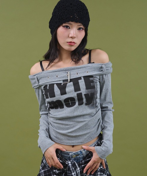 dispark(ディスパーク)の「DISPARK/ベルトロゴオフショルTOP(Tシャツ/カットソー・レディース・ブラック/グレー・FREE)」の15枚目の写真