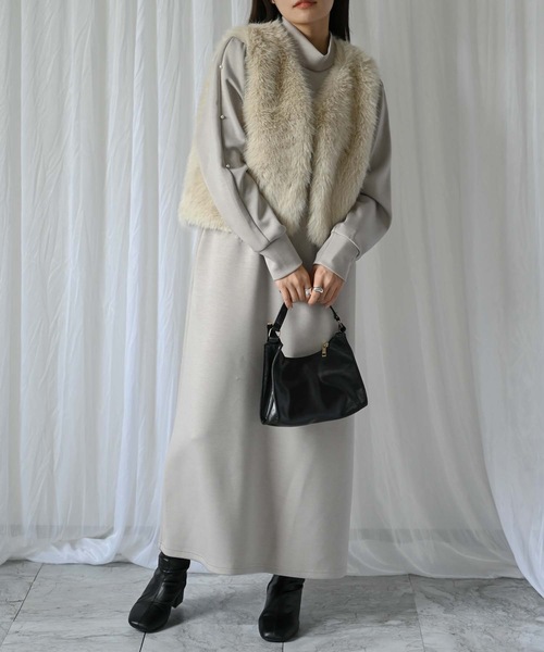 セール】ファーベスト×袖パールワンピース（2点セット）（ワンピース