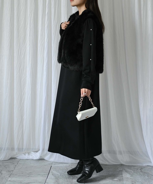 セール】ファーベスト×袖パールワンピース（2点セット）（ワンピース