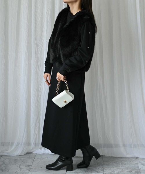 セール】ファーベスト×袖パールワンピース（2点セット）（ワンピース