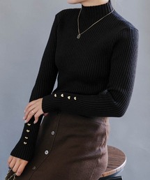 aquagarage | ハイネック袖ハートボタンリブニット(ニット/セーター)