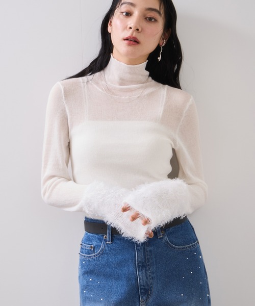 VIS（ビス）の「フェザー切り替えスリーブシアータートルニット（ニット/セーター・レディース・キナリ/ホワイト/ブラック・FREE）」の7枚目の写真