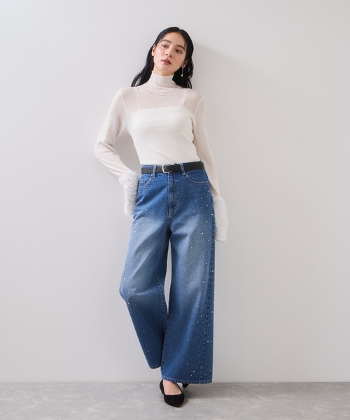 VIS（ビス）の「フェザー切り替えスリーブシアータートルニット（ニット/セーター・レディース・キナリ/ホワイト/ブラック・FREE）」の5枚目の写真