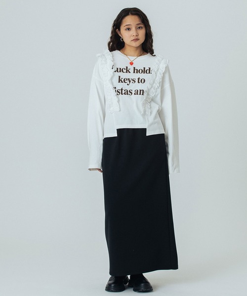 ROSE BUD(ローズバッド)の「LACE ACCENT L/S TOP(Tシャツ/カットソー・レディース・チャコールグレー/ホワイト/ライトグレー・ONE SIZE)」の9枚目の写真