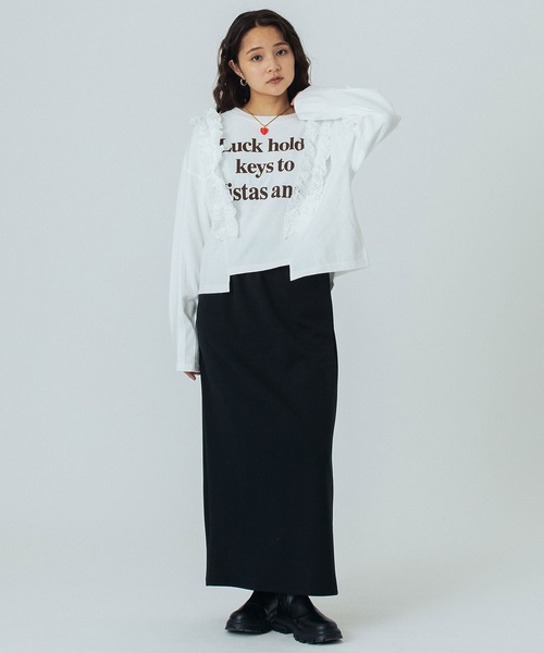 ROSE BUD(ローズバッド)の「LACE ACCENT L/S TOP(Tシャツ/カットソー・レディース・チャコールグレー/ホワイト/ライトグレー・ONE SIZE)」の6枚目の写真