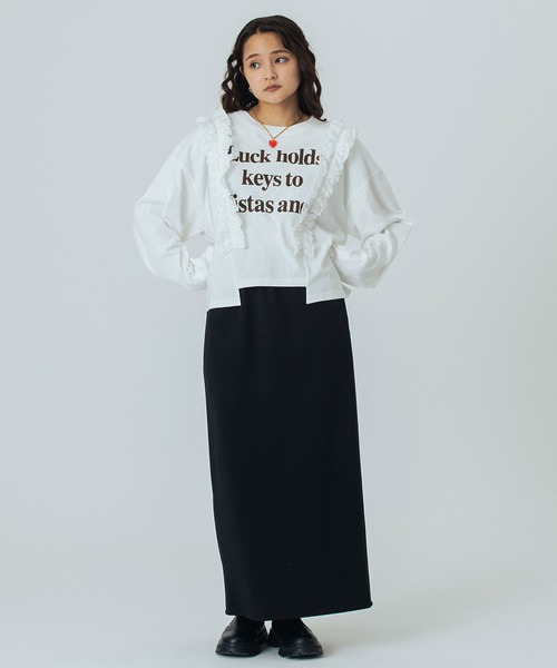 ROSE BUD(ローズバッド)の「LACE ACCENT L/S TOP(Tシャツ/カットソー・レディース・チャコールグレー/ホワイト/ライトグレー・ONE SIZE)」の7枚目の写真