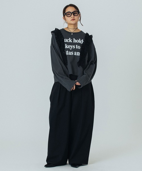ROSE BUD(ローズバッド)の「LACE ACCENT L/S TOP(Tシャツ/カットソー・レディース・チャコールグレー/ホワイト/ライトグレー・ONE SIZE)」の10枚目の写真