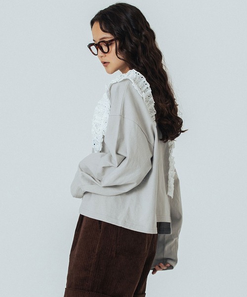 ROSE BUD(ローズバッド)の「LACE ACCENT L/S TOP(Tシャツ/カットソー・レディース・チャコールグレー/ホワイト/ライトグレー・ONE SIZE)」の17枚目の写真