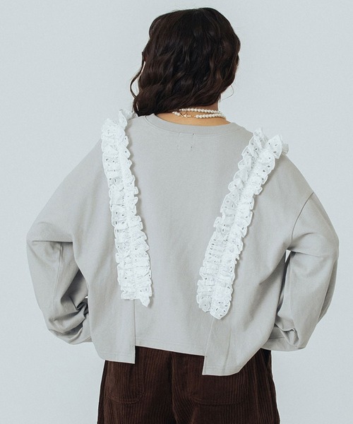 ROSE BUD(ローズバッド)の「LACE ACCENT L/S TOP(Tシャツ/カットソー・レディース・チャコールグレー/ホワイト/ライトグレー・ONE SIZE)」の18枚目の写真