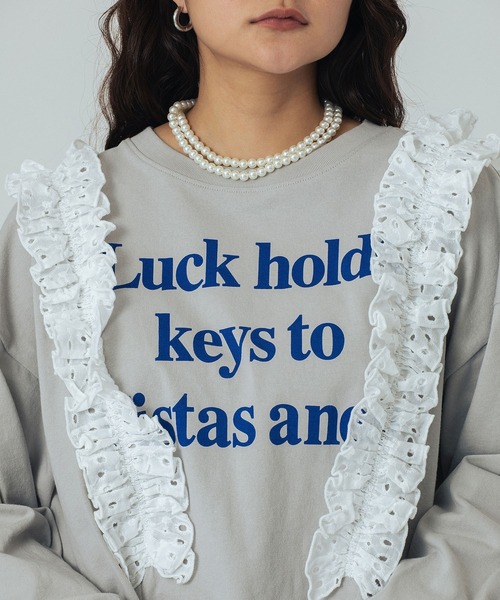 ROSE BUD(ローズバッド)の「LACE ACCENT L/S TOP(Tシャツ/カットソー・レディース・チャコールグレー/ホワイト/ライトグレー・ONE SIZE)」の20枚目の写真