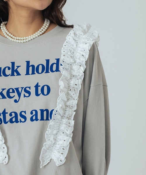 ROSE BUD(ローズバッド)の「LACE ACCENT L/S TOP(Tシャツ/カットソー・レディース・チャコールグレー/ホワイト/ライトグレー・ONE SIZE)」の21枚目の写真