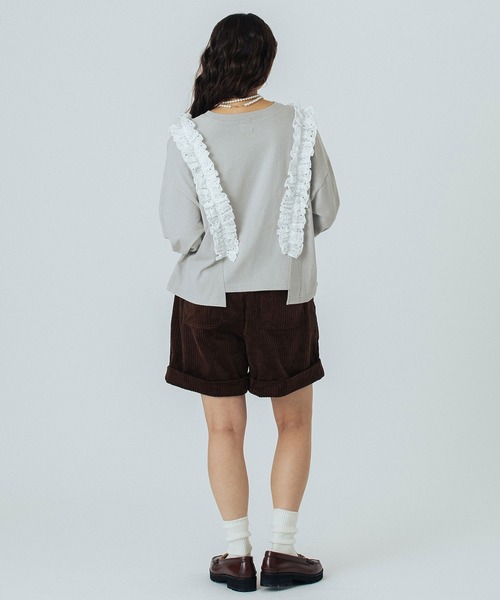 ROSE BUD(ローズバッド)の「LACE ACCENT L/S TOP(Tシャツ/カットソー・レディース・チャコールグレー/ホワイト/ライトグレー・ONE SIZE)」の4枚目の写真
