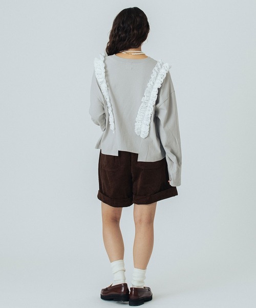 ROSE BUD(ローズバッド)の「LACE ACCENT L/S TOP(Tシャツ/カットソー・レディース・チャコールグレー/ホワイト/ライトグレー・ONE SIZE)」の5枚目の写真
