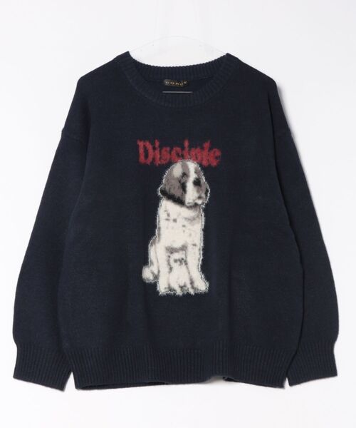 セール】《ドッグプリント×ロゴ》レディース ニットプルオーバー