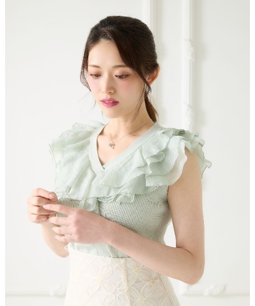 LANTINAM（ランティナム）の「Organdy Frill Knit（ニット/セーター・レディース・ホワイト/ミント・FREE）」の3枚目の写真
