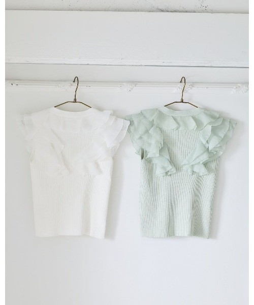 LANTINAM（ランティナム）の「Organdy Frill Knit（ニット/セーター・レディース・ホワイト/ミント・FREE）」の12枚目の写真