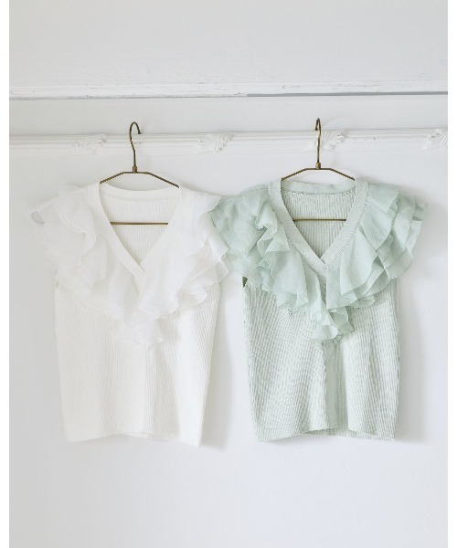 LANTINAM（ランティナム）の「Organdy Frill Knit（ニット/セーター・レディース・ホワイト/ミント・FREE）」の11枚目の写真