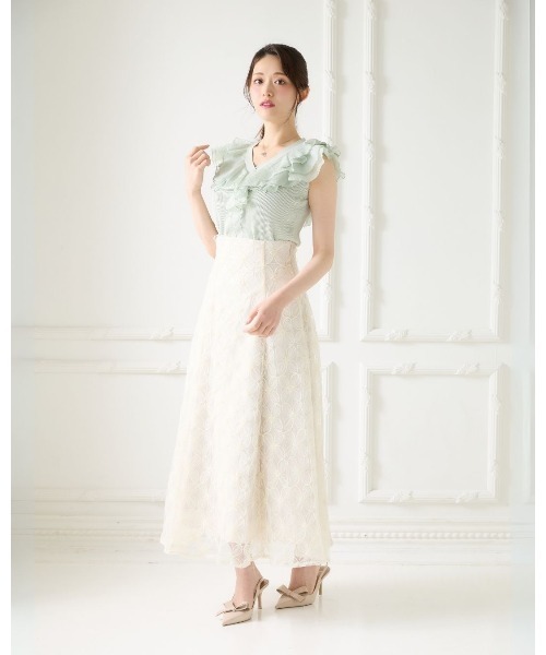LANTINAM（ランティナム）の「Organdy Frill Knit（ニット/セーター・レディース・ホワイト/ミント・FREE）」の4枚目の写真