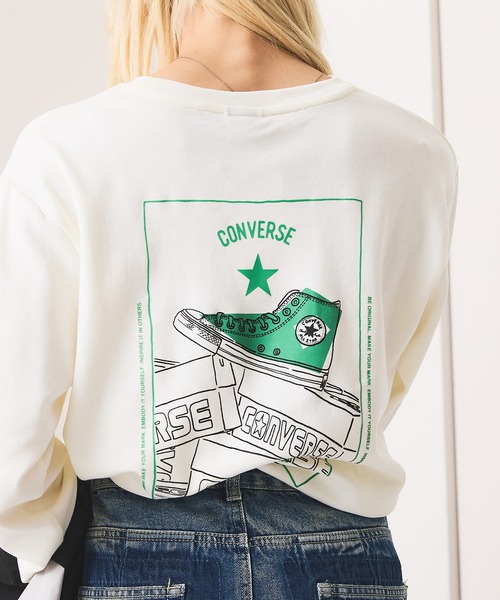 CONVERSE(コンバース)の「【CONVERSE/コンバース】スムスシューズグラフィックロンT(Tシャツ/カットソー・レディース・オフホワイト/ブラック・LARGE/MEDIUM)」の2枚目の写真