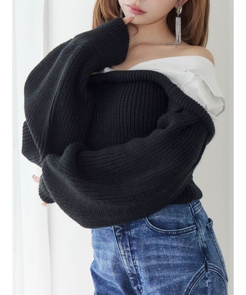 EATME（イートミー）の「ニットドッキングシャツ（シャツ/ブラウス・レディース・ブラック/アイボリー/グレー・FREE）」の3枚目の写真