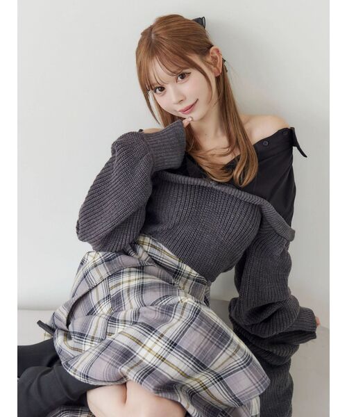 EATME（イートミー）の「ニットドッキングシャツ（シャツ/ブラウス・レディース・ブラック/アイボリー/グレー・FREE）」の10枚目の写真