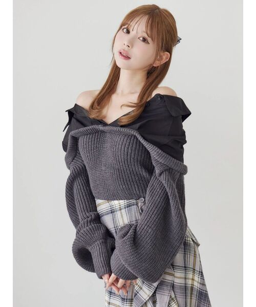 EATME（イートミー）の「ニットドッキングシャツ（シャツ/ブラウス・レディース・ブラック/アイボリー/グレー・FREE）」の11枚目の写真