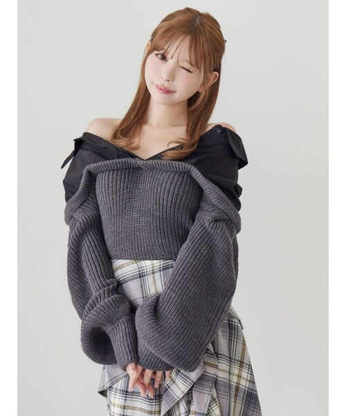 EATME（イートミー）の「ニットドッキングシャツ（シャツ/ブラウス・レディース・ブラック/アイボリー/グレー・FREE）」の12枚目の写真