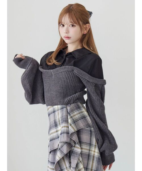 EATME（イートミー）の「ニットドッキングシャツ（シャツ/ブラウス・レディース・ブラック/アイボリー/グレー・FREE）」の13枚目の写真