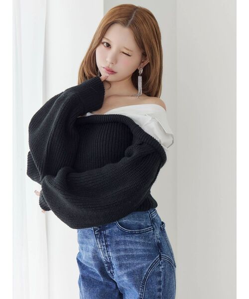 EATME（イートミー）の「ニットドッキングシャツ（シャツ/ブラウス・レディース・ブラック/アイボリー/グレー・FREE）」の18枚目の写真