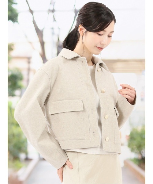 m.f.editorial(エムエフエディトリアル)の「【衿付き ボタン】タカキュー レディース 起毛 ショート ブルゾン(ブルゾン・レディース・ライトグレー/ベージュ/ネイビー・LARGE/MEDIUM)」の2枚目の写真