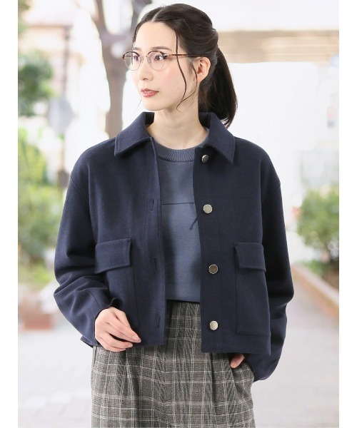 m.f.editorial(エムエフエディトリアル)の「【衿付き ボタン】タカキュー レディース 起毛 ショート ブルゾン(ブルゾン・レディース・ライトグレー/ベージュ/ネイビー・LARGE/MEDIUM)」の3枚目の写真