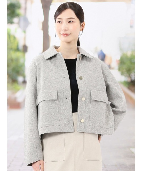 m.f.editorial(エムエフエディトリアル)の「【衿付き ボタン】タカキュー レディース 起毛 ショート ブルゾン(ブルゾン・レディース・ライトグレー/ベージュ/ネイビー・LARGE/MEDIUM)」の1枚目の写真