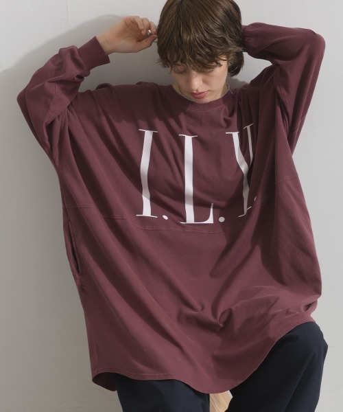enhaut(アンオート)の「ピグメントOE天竺 ロゴプリント チュニック ILY ビッグ Tシャツ ロンT(Tシャツ/カットソー・レディース・アイボリー/グレイッシュベージュ/チャコールグレー/バーガンディー・FREE)」の4枚目の写真