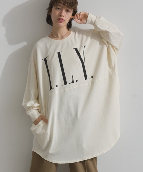 enhaut(アンオート)の「ピグメントOE天竺 ロゴプリント チュニック ILY ビッグ Tシャツ ロンT(Tシャツ/カットソー・レディース・アイボリー/グレイッシュベージュ/チャコールグレー/バーガンディー・FREE)」の5枚目の写真