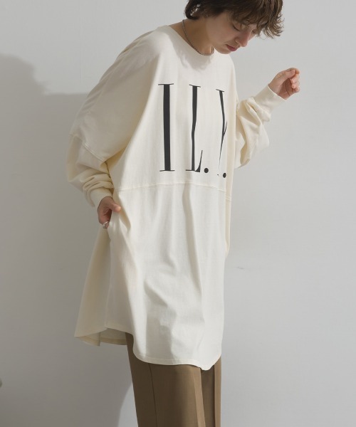enhaut(アンオート)の「ピグメントOE天竺 ロゴプリント チュニック ILY ビッグ Tシャツ ロンT(Tシャツ/カットソー・レディース・アイボリー/グレイッシュベージュ/チャコールグレー/バーガンディー・FREE)」の8枚目の写真