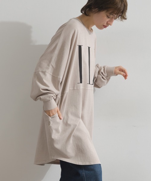 enhaut(アンオート)の「ピグメントOE天竺 ロゴプリント チュニック ILY ビッグ Tシャツ ロンT(Tシャツ/カットソー・レディース・アイボリー/グレイッシュベージュ/チャコールグレー/バーガンディー・FREE)」の18枚目の写真