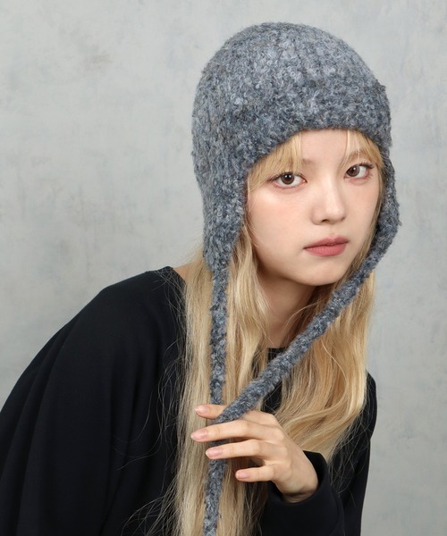 BARELY BLUE（ベアリーブルー）の「【 BARELY BLUE / ベアリーブルー 】 ミックスニット フライトキャップ（ニットキャップ/ビーニー・レディース・チャコールグレー/ブラウン/ライトグレー・FREE）」の2枚目の写真