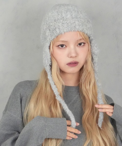 BARELY BLUE（ベアリーブルー）の「【 BARELY BLUE / ベアリーブルー 】 ミックスニット フライトキャップ（ニットキャップ/ビーニー・レディース・チャコールグレー/ブラウン/ライトグレー・FREE）」の3枚目の写真