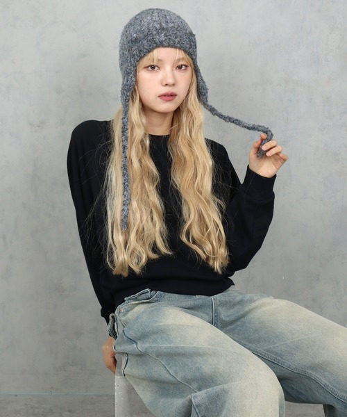 BARELY BLUE（ベアリーブルー）の「【 BARELY BLUE / ベアリーブルー 】 ミックスニット フライトキャップ（ニットキャップ/ビーニー・レディース・チャコールグレー/ブラウン/ライトグレー・FREE）」の19枚目の写真