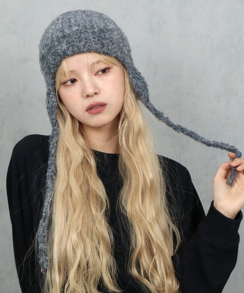 BARELY BLUE（ベアリーブルー）の「【 BARELY BLUE / ベアリーブルー 】 ミックスニット フライトキャップ（ニットキャップ/ビーニー・レディース・チャコールグレー/ブラウン/ライトグレー・FREE）」の18枚目の写真